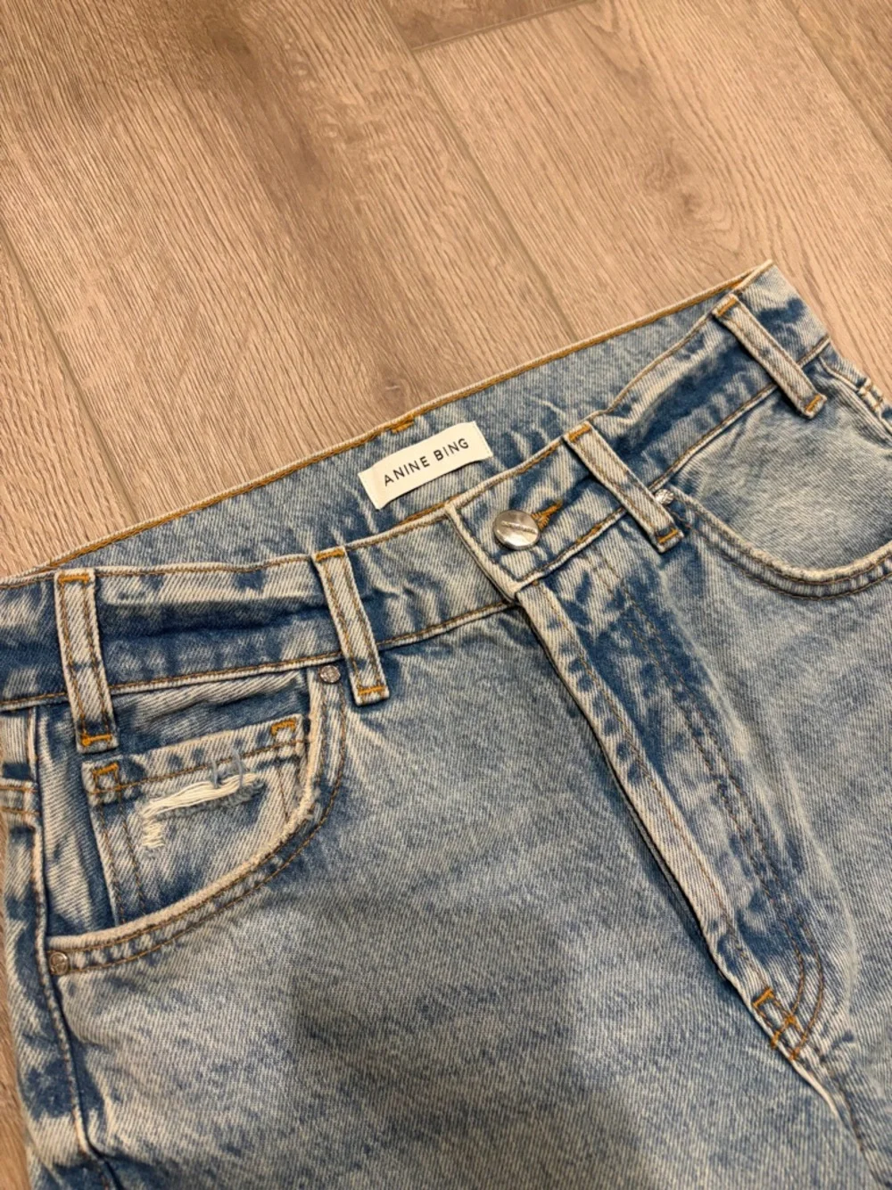 Anine Bing Gavin Straight Leg Jeans with Distressed Detail - Picture 6 of 12